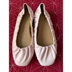 Sam & Libby Ballet Flats Light Pink Ruched Square Toe Slip On Women's Shoes